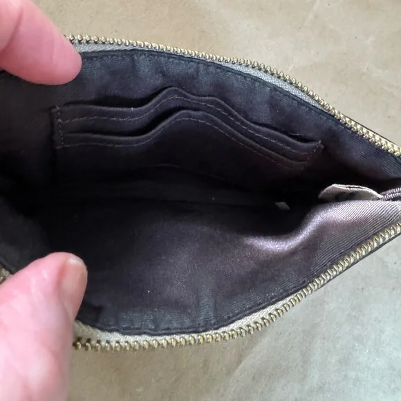 Coach Corner Zip Wristlet in Tan Signature Canvas & Cream Trim Wristlet 6” by 4” - Picture 5 of 6